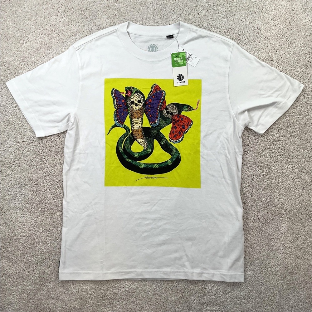 Element Hiroton Snake Butterfly Graphic T-Shirt Mens Medium White Organic Cotton